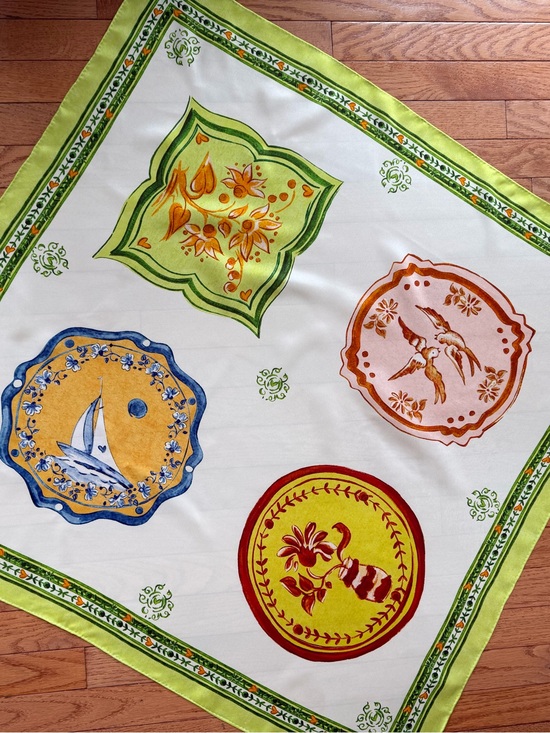 Alemais Accessories - Alemais Multi-Color Printed Silk Scarf with Green Border